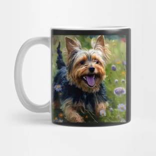 Wildflowers and Yorkshire Terrier Impressionist Art Print Mug